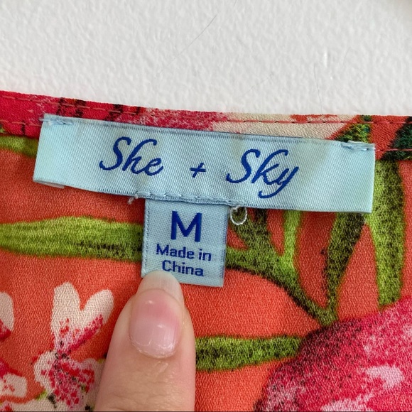She + Sky Coral Tropical Front Tie Romper - Medium - Picture 4 of 11